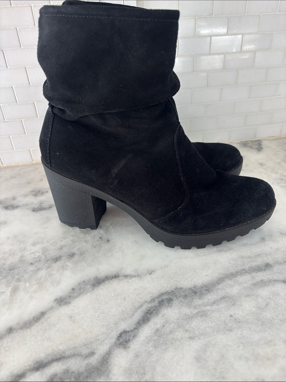 Alpine Swiss Black Suede Block Heel Ankle Boots
